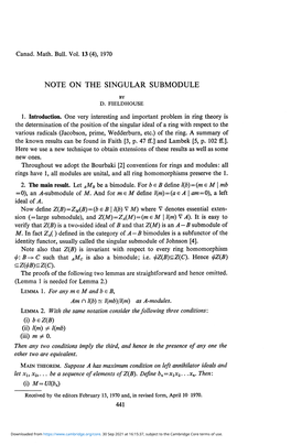 Note on the Singular Submodule