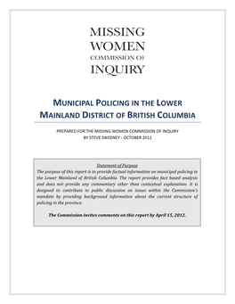 Municipal Policing in the Lower Mainland District of British Columbia
