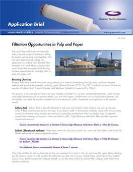 Filtration Opportunities in Pulp and Paper