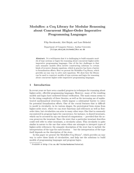 Modures: a Coq Library for Modular Reasoning About Concurrent Higher-Order Imperative Programming Languages