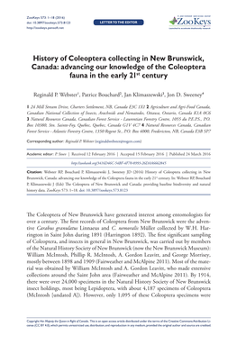 History of Coleoptera Collecting in New Brunswick, Canada
