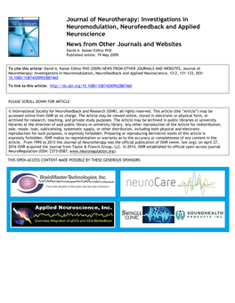 Investigations in Neuromodulation, Neurofeedback and Applied Neuroscience News from Other Journals and Websites David A