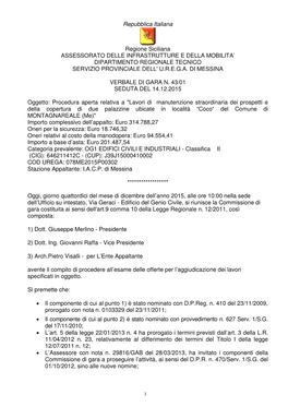 Repubblica Italiana Regione Siciliana ASSESSORATO DELLE