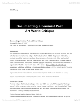 Moma.Org | Documenting a Feminist Past: Art World Critique 10/03/2007 09:33 AM