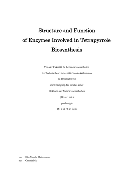 Structure and Function of Enzymes Involved in Tetrapyrrole Biosynthesis