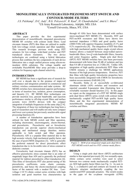 Monolithically Integrated Piezomems Sp2t Switch and Contour-Mode Filters J.S