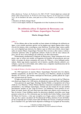 El Depósito De Berzocana Y Un Brazalete Del Museo Arqueológico Nacional