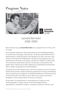 A Bernstein Celebration Program Notes