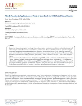 Mobile Anesthesia Applications As Point-Of-Care Tools for Crnas in Clinical Practice