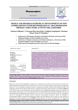 Pharmacophore DESIGN and PHARMACOCHEMICAL DEVELOPMENT of NEW ANTHELMINTICS with BENZIMIDAZOLYL ARYLPROPENONE PROFILE: STRUCTURE