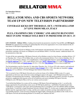 Bellator Mma and Cbs Sports Network Team up on New Television Partnership