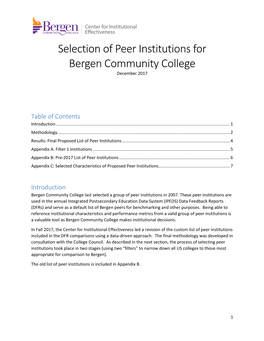 Selection of Peer Institutions for Bergen Community College December 2017