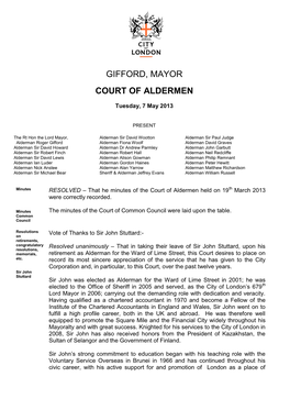 Gifford, Mayor Court of Aldermen