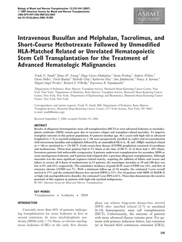 Intravenous Busulfan and Melphalan, Tacrolimus, and Short-Course