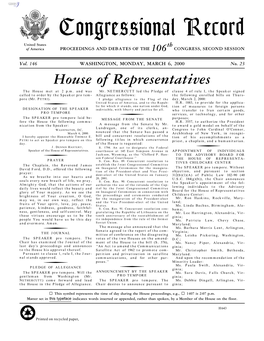 Congressional Record United States Th of America PROCEEDINGS and DEBATES of the 106 CONGRESS, SECOND SESSION