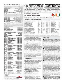 Louisville Cardinals Vs. Miami Hurricanes