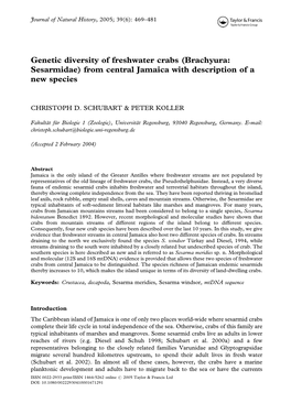 Genetic Diversity of Freshwater Crabs (Brachyura: Sesarmidae) from Central Jamaica with Description of a New Species