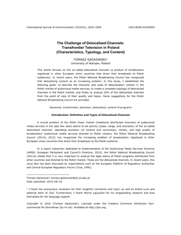 The Challenge of Delocalized Channels: Transfrontier Television in Poland (Characteristics, Typology, and Content)