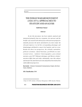 The Indian Wahabi Movement (1826-1871): Approaches to Its Study and Analysis