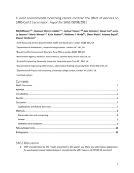 Current Environmental Monitoring Cannot Constrain the Effect of Vaccines on SARS-Cov-2 Transmission: Report for SAGE 08/04/2021