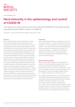 Herd Immunity in the Epidemiology and Control of COVID-19