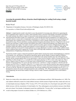 Assessing the Potential Efficacy of Marine Cloud Brightening for Cooling Earth Using a Simple Heuristic Model