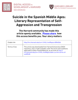 Suicide in the Spanish Middle Ages: Literary Representation of Self- Aggression and Transgression
