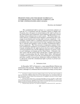 Prostitution and the Right to Privacy: a Comparative Analysis of Current Law in the United States and Canada