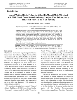 Book Review Anzali Wetland Basin Fishes, by Abbasi K., Moradi M. & Mirzajani A.R. 2018. North Green Books Publishing, Lahija