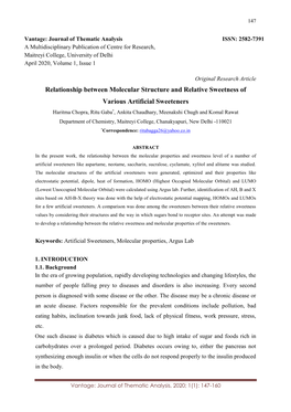 Relationship Between Molecular Structure and Relative Sweetness