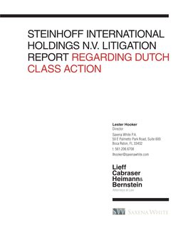 Steinhoff International Holdings N.V. Litigation Report Regarding Dutch Class Action