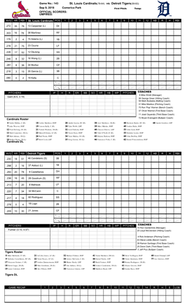 St. Louis Cardinals(78-64) Vs Detroit Tigers(59-83)