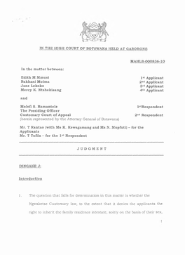 In the High Court of Botswana Held at Gaborone