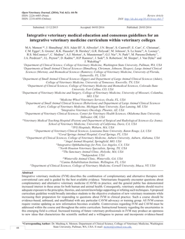 Integrative Veterinary Medical Education and Consensus Guidelines for an Integrative Veterinary Medicine Curriculum Within Veterinary Colleges