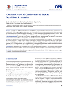 Ovarian Clear Cell Carcinoma Sub-Typing by ARID1A Expression