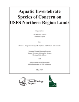 Aquatic Invertebrate Species of Concern on USFS Northern Region Lands