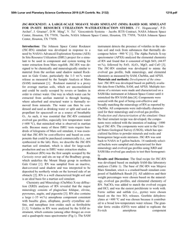 Jsc-Rocknest: a Large-Scale Mojave Mars Simulant (Mms) Based Soil Simulant for In-Situ Resource Utilization Water-Extraction Studies