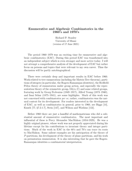 Enumerative and Algebraic Combinatorics in the 1960'S And