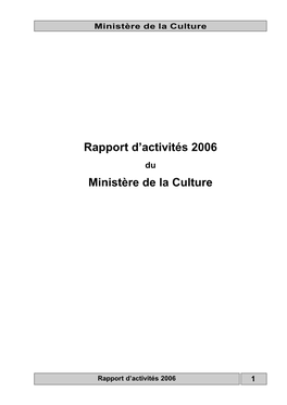 Rapport D'activités 2006 Ministère De La Culture