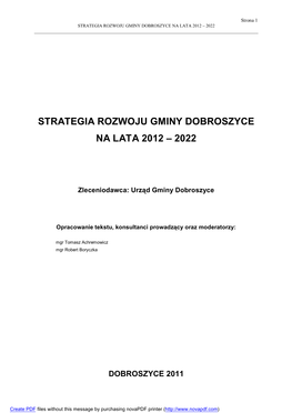 Strategia Rozwoju Gminy Dobroszyce Na Lata 2012 – 2022