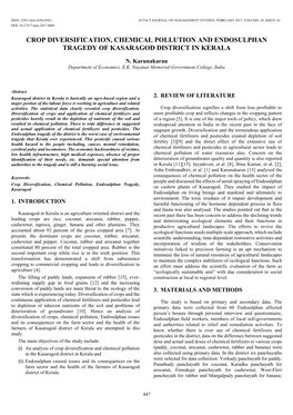 Crop Diversification, Chemical Pollution and Endosulphan Tragedy of Kasaragod District in Kerala