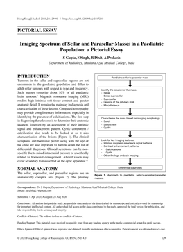 Imaging Spectrum of Sellar and Parasellar Masses in a Paediatric