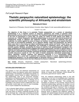 Theistic Panpsychic Naturalized Epistemology: the Scientific Philosophy of Africanity and Einsteinism