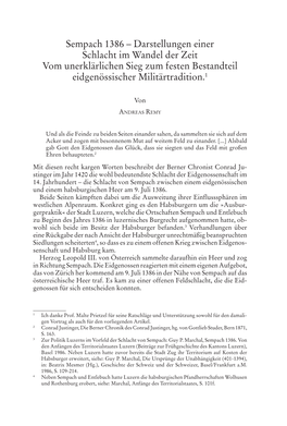 Sempach 1386 – Darstellungen Einer Schlacht Im Wandel Der Zeit Vom Unerklärlichen Sieg Zum Festen Bestandteil Eidgenössischer Militärtradition.1