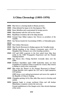 A China Chronology (1893-1976)