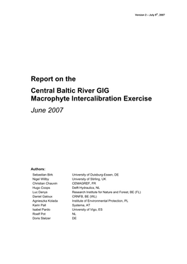 Report on the Central Baltic River GIG Macrophyte Intercalibration Exercise June 2007