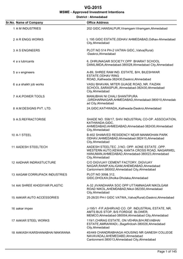 VG-2015 MSME - Approved Investment Intentions District : Ahmedabad Sr.No