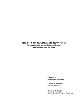 THE CITY of ROCHESTER, NEW YORK Comprehensive Annual Financial Report Year Ended June 30, 2014