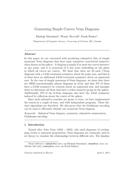 Generating Simple Convex Venn Diagrams