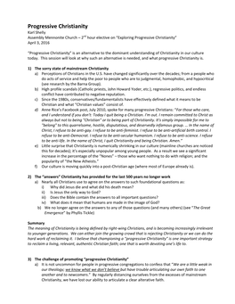 Progressive Christianity Karl Shelly Assembly Mennonite Church – 2Nd Hour Elective on “Exploring Progressive Christianity” April 3, 2016